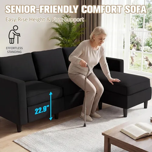 Vista 5 de JAMFLY Sofá modular para sala de estar, sofá reversible de 3 plazas con otomana convertible, sofás modernos en forma de L para apartamentos