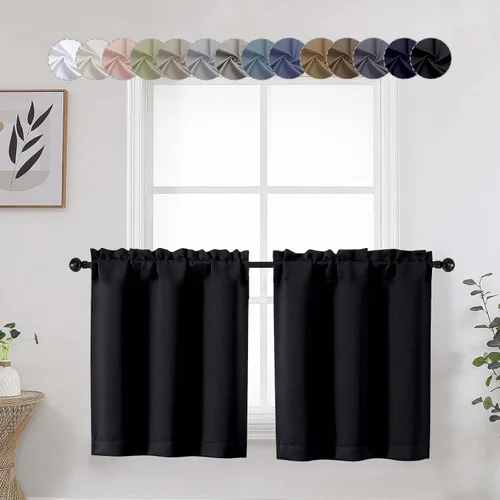 Vista 61 de Aqua Cafe - Juego de 2 paneles de cortinas opacas de 24 pulgadas de largo, con aislamiento térmico suave y sólido, para ventanas de baño, sótano