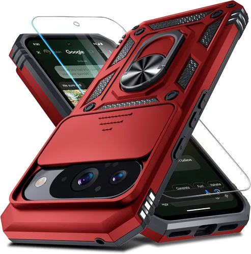 Vista 50 de Janmitta - Funda compatible con Google Pixel 9 Pro XL con cubierta deslizante para lente de cámara incorporada + protector de pantalla + soporte