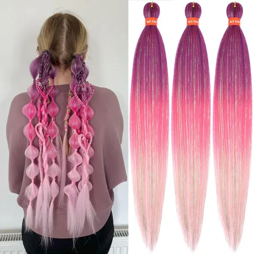 Vista 75 de Cabello trenzado preestirado ombré, extensiones de cabello trenzado sedoso, sin picazón, trenzas de cabello trenzado de ganchillo con textura Yaki