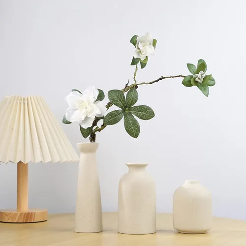 Vista 5 de Jarrón de cerámica, pequeños jarrones para decoración, juego de 3 jarrones bohemios modernos para flores de pampas, apto para decoración de sala