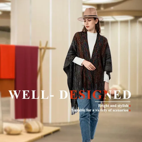 Vista 3 de BOCOSO Women's Knit Shawl Wraps, Knitted Poncho Cape Open Front Cardigan Sweater with Tassel for Spring Fall Winter