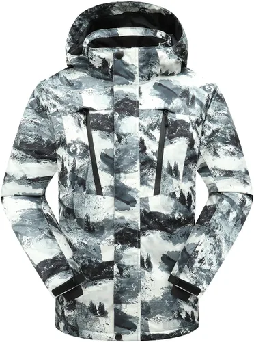 Vista 6 de PHIBEE Chaqueta de esquí impermeable para hombre, abrigo de nieve cálido a prueba de viento, chaqueta de lluvia con capucha