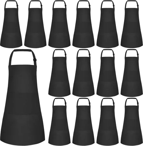 Vista 20 de Juego de 5 delantales para niños, delantal ajustable para niños con 2 bolsillos, delantal de chef para niños para pintar, cocinar, hornear, Negro