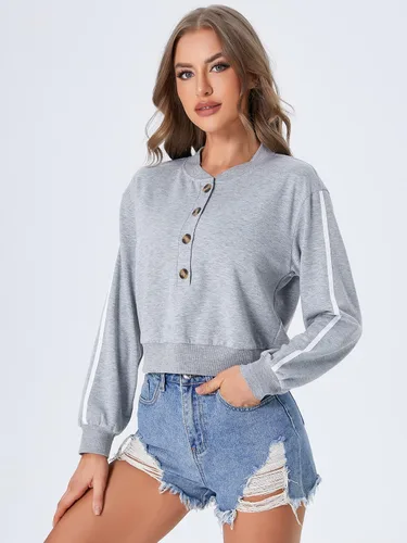 Vista 5 de SweatyRocks Sudadera casual de manga larga con medio botón para mujer