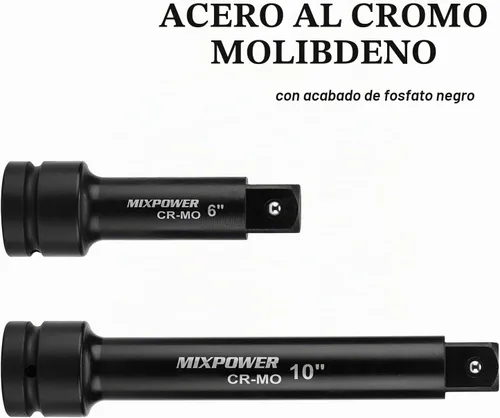 Vista 2 de MIXPOWER Barra de extensión de enchufe de impacto de 1" por 6", 10" de acero al cromo molibdeno, 6", barra ext. 10".