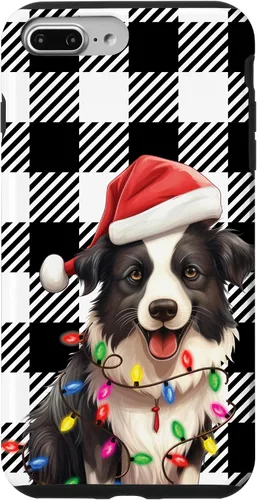 Vista 9 de Funda para iPhone 15 Border Collie Navidad a cuadros
