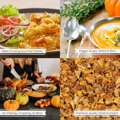 Vista 3 de Its Delish, bolsa a granel de 1 libra Dados de calabaza deshidratados gourmet picados para cocinar y hornear sopa de verduras saludables Sin