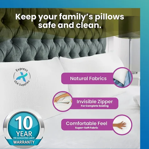 Vista 6 de Protector de almohada de tamaño estándar, paquete de 2, no impermeable, suave y cómodo, hipoalergénico, transpirable, lavable a máquina, se adapta a
