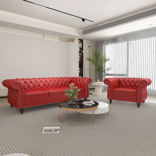 Vista 23 de QHITTY Juego de 2 piezas para sala de estar, Sofá Seccional Chesterfield Silla Contemporáneo Tapizado de Terciopelo Loveseat Juego de Sofás
