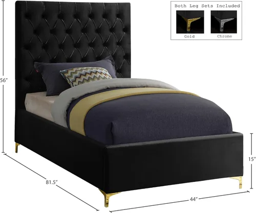 Vista 3 de Meridian Furniture Colección moderna Cruz Cama tapizada de terciopelo contemporánea con acolchonamiento de botones profundos y juegos completos