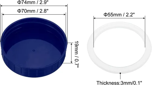 Vista 2 de PATIKIL Tapas de plástico de boca regular para tarros de 2.77 pulgadas, 1 juego/6 tapas para tarros de conservas con anillo de sellado de silicona