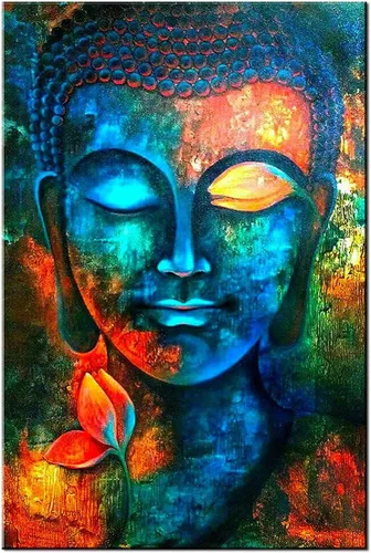 Vista 15 de Arte de pared de flores coloridas, pintura de flores silvestres, color verde azulado, rojo, naranja, textura abstracta, cuadro botánico, impresiones