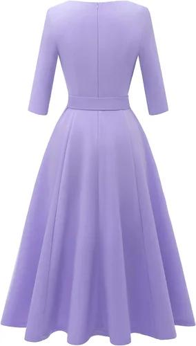 Vista 3 de DRESSTELLS - Vestido de cóctel vintage para mujer, vestidos de fiesta de té de los años 50, vestido ajustado y acampanado para iglesia