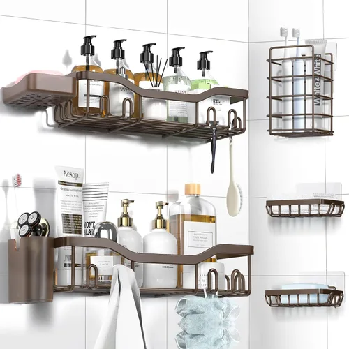 Vista 11 de NESOMI Organizador de Ducha Adhesivo Juego de 7 Piezas, Estantes de Baño de Acero Inoxidable a Prueba de Óxido, Accesorios de Almacenamiento sin