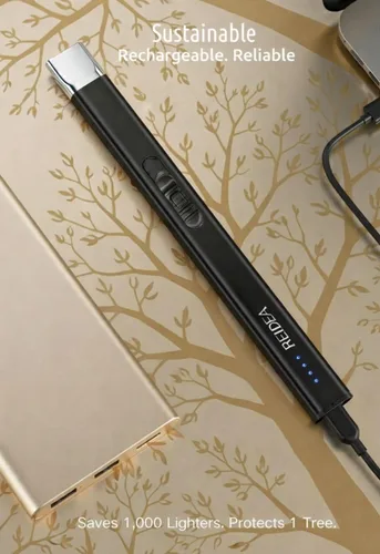 Vista 3 de REIDEA Encendedor eléctrico de regalo para los amantes de las velas, resistente al viento, sin llama, recargable por USB, encendedor retráctil