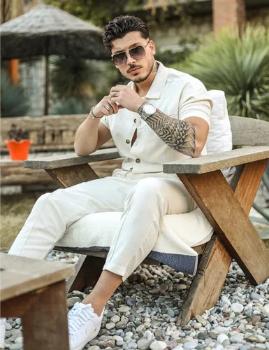 Vista 4 de CHOMOLEZA Conjunto de camisa de manga corta con botones y pantalones de playa para hombre de 2 piezas