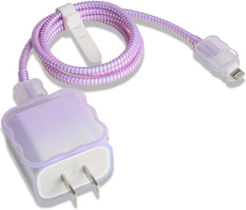 Vista 18 de Compatible con iPhone de 18 W/20 W, funda de cargador USB-C, bonito protector de cargador suave transparente con ondas de corazón 3D, bonito
