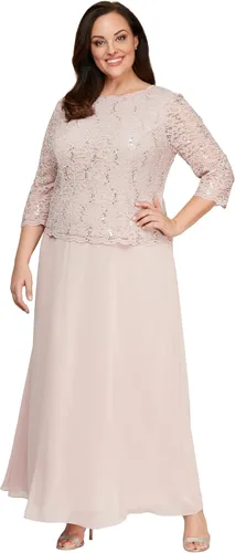 Vista 5 de Alex Evenings Women's 3/4 Sleeve Stretch Lace Bodice One Piece Mother of The Bride Dress Violeta (Deep Plum)