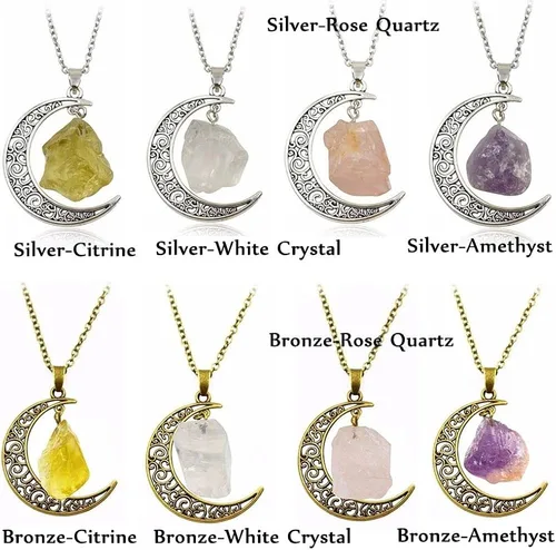 Vista 3 de Joyería de cuarzo rosa amatista citrino joyería de moda de piedra natural, collar de piedra natural con colgante de cristal de cuarzo natural