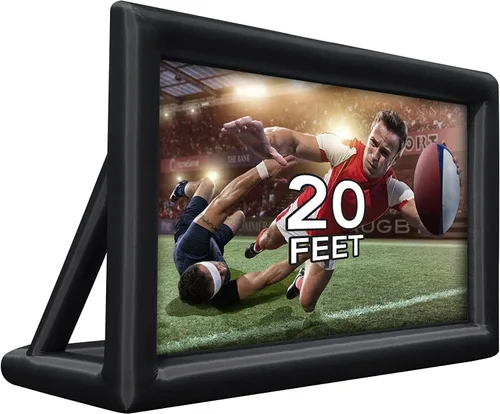 Vista 8 de Garvee Pantalla de proyector inflable, pantalla de proyector exterior portátil de 24 pies, proyección delantera y trasera, con cuerda, soplador