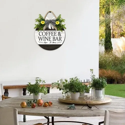 Vista 6 de Letrero de madera rústica para cafetería y vinos, decoración de pared para cafetería, decoración de pared, para inauguración de la casa, cafetería