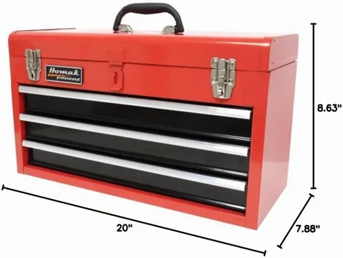 Vista 8 de Caja de herramientas portátil de metal Homak, de 20 pulgadas, con 3 cajones, pequeño cofre de herramientas con forros EVA, cajones deslizantes