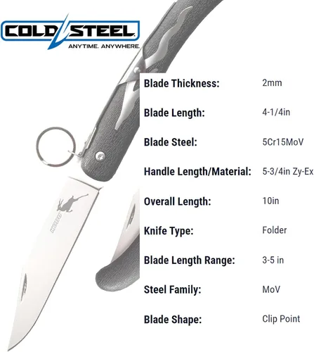 Vista 7 de Cold Steel Kudu 4.25" 5Cr15MoV - Cuchillo plegable de acero con mango Zy-Ex de 5.75 pulgadas, con cierre de anillo
