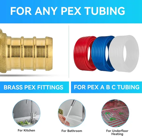 Vista 6 de Paquete de 10 codos reductores de crimpado GUOFIS PEX, 3/4" x 1/2" LF latón PEX montaje codo de 90 grados para tubería Pex (PEX1807064-10)