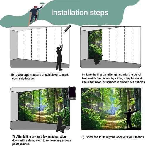 Vista 5 de YQWDMX - Papel tapiz de bosque verde soleado, mural de naturaleza para dormitorio (no es de despegar y pegar)
