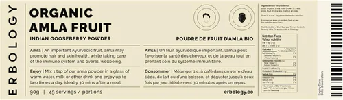 Vista 8 de Erbology Polvo orgánico Amla de 3.2 onzas, 45 porciones, grosella espinosa india, regeneración de la piel y el cabello, rico en vitamina C