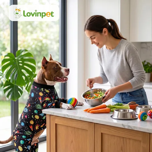 Vista 9 de LovinPet Monos para perros grandes: Pijamas para perros grandes, postoperatorio/cuidado de heridas, tela elástica ligera, estampado negro