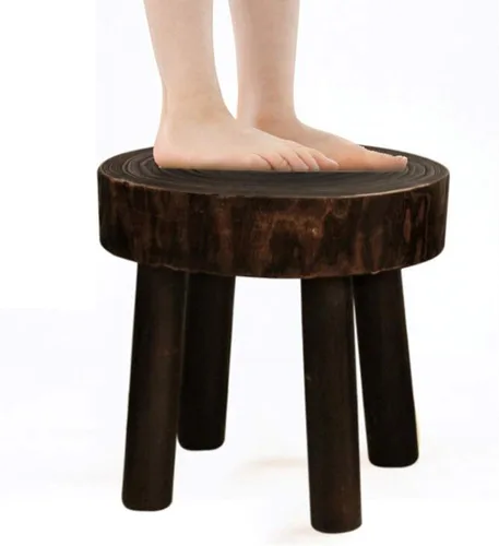 Vista 4 de TITA-DONG Taburete de madera moderno, estante para maceta, taburete de pie de madera redondo sólido para cocina, dormitorio, sala de estar, baño