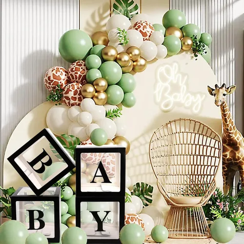 Vista 5 de CJT Cajas de bebé con letras para baby shower, cajas de bloque transparentes para decoración de baby shower, caja de globo transparente para fiesta