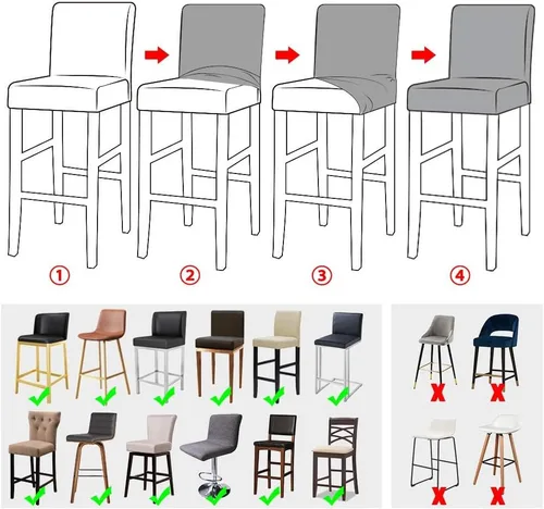 Vista 6 de Lellen Juego de 2 fundas para taburetes de bar, fundas jacquard para taburetes de bar, fundas deslizables elásticas para taburetes de bar