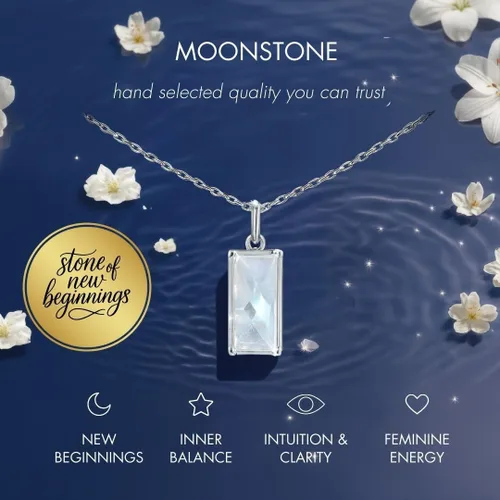 Vista 2 de Hope Love Shine New Beginnings Collar de plata de ley con piedra lunar, arcoíris, para mujer