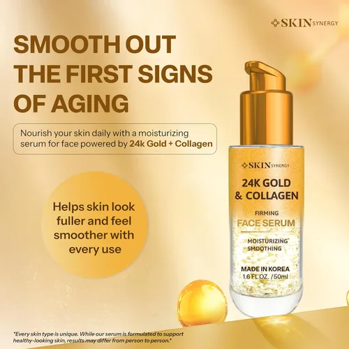Vista 2 de Suero facial con oro de 24 quilates y colágeno, fórmula hidratante, reafirmante y estimulante de la luminosidad, probado por dermatólogos