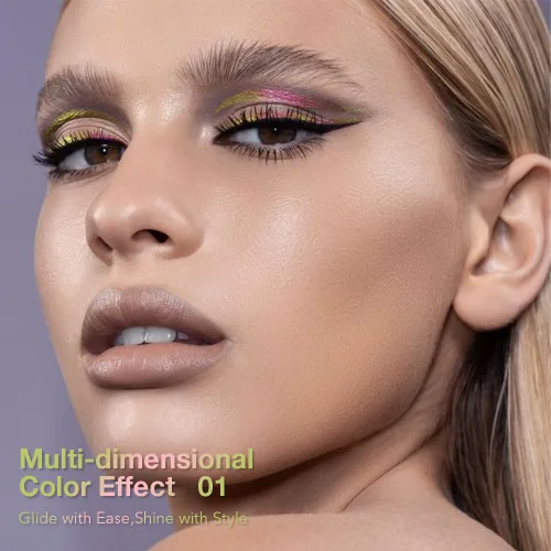 Vista 2 de evpct Delineador de ojos líquido cromático dúo, con purpurina de bronceador rosa, destello metálico brillante, sombra de ojos en lápiz, cambio