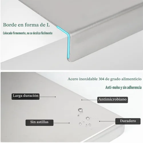 Vista 6 de Tablas de cortar de acero inoxidable con labio, tabla de cortar pesada para cocina, tablas de cortar para encimera, tabla de cortar de metal grande