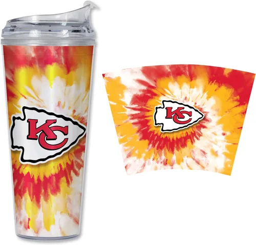 Vista 64 de Rico Industries NFL Football Glitter 24 onzas Vaso de purpurina acrílico con tapa con bisagra, Vaso de doble pared oficialmente licenciado con pajita