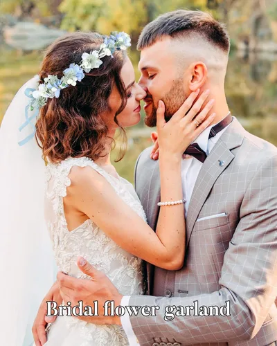 Vista 4 de Corona de flores sintéticas para mujer, diadema floral para novia Azul-1