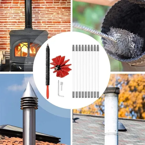 Vista 7 de LIYUN Kit de barrido de chimenea, cepillo de barrido de chimenea, kit de cepillo de limpieza de chimenea, juego de varillas de drenaje de fibra