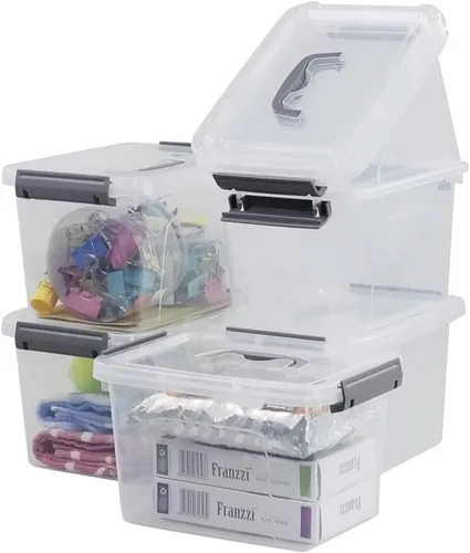 Vista 8 de Bringer - Paquete de 4 cajas de plástico transparente, contenedor de almacenamiento de 18 L con asa top carrying handle, secure latching buckles