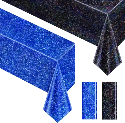 Vista 34 de Just Shimmer Mantel holográfico azul claro de 40" x 108" Decoración de fiesta rosa fuerte Día de San Valentín Fiesta de cumpleaños Decoración