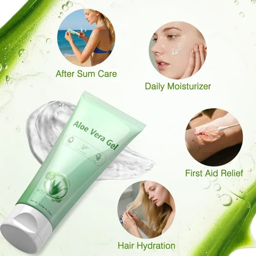Vista 6 de Gel de aloe vera 98% orgánico, aloe puro hidratante natural para cara y brazos, gel de aloe calmante e hidratante para aliviar quemaduras solares