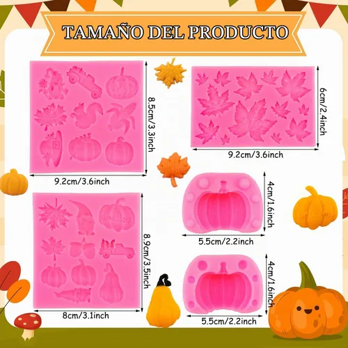Vista 3 de 5 moldes de silicona para otoño, Acción de Gracias, calabaza, hojas de arce, fondant, mini calabaza 3D, chocolate, caramelo, pastel, pasteles