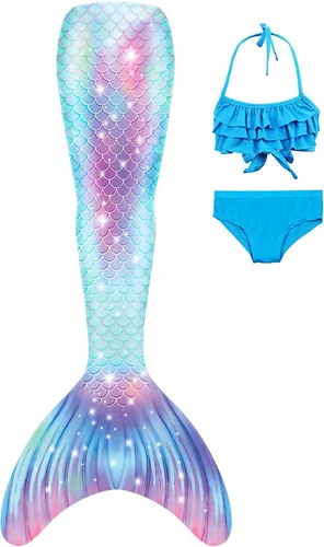 Vista 2 de Traje de baño de cola de sirena con monoaleta para niñas, conjunto de bikini