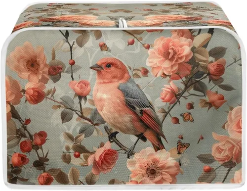 Vista 32 de Bulopur Cubierta de tostadora de 2 rebanadas de pintura de pájaros y flores, tostadora, panificadora, organizador de máquina, bolsa de protección