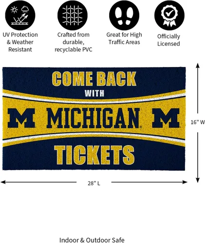 Vista 3 de Team Sports America Universidad de Michigan Entrada interior y exterior 28 x 16 pulgadas Parte trasera antideslizante Tapetes de bienvenida