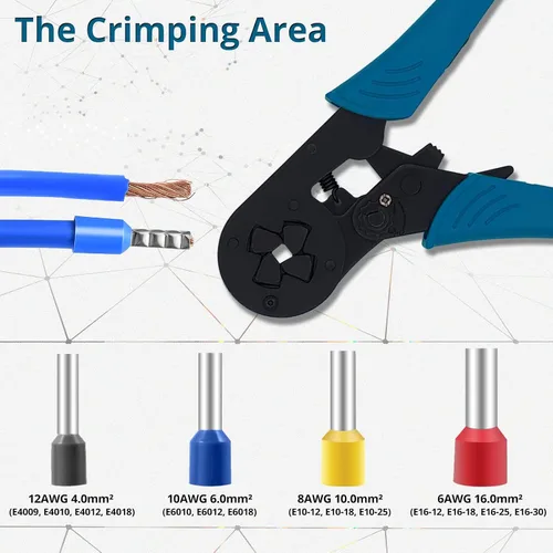 Vista 4 de Alicates de crimpadora HSC8 16-4 Herramientas de prensado autoajustables utilizadas para manguitos de extremo de cable de 6.0-16.0mm2 (AWG10-5)